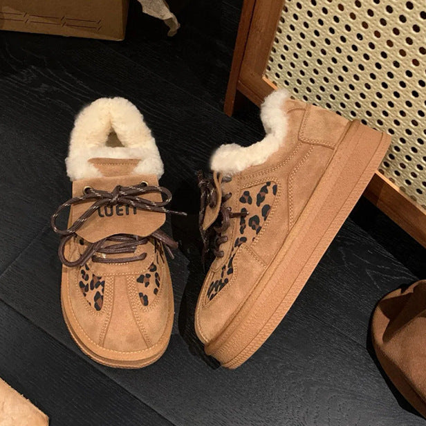 Damen gefütterte Sneakers mit Leopardenmustern und rutschfester Sohle R&B