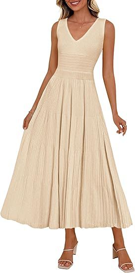 Damen Plisseekleid mit V-Ausschnitt und weitem Saum R&B