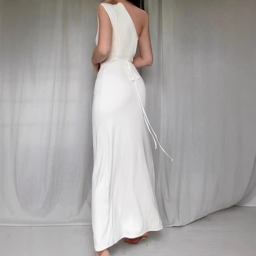 Damen Elegantes asymmetrisches Maxikleid mit raffinierter Drapierung R&B