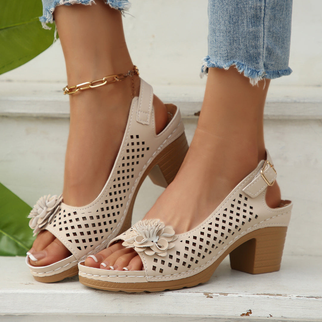 Damen Slingback-Pantoletten mit floralen Details R&B
