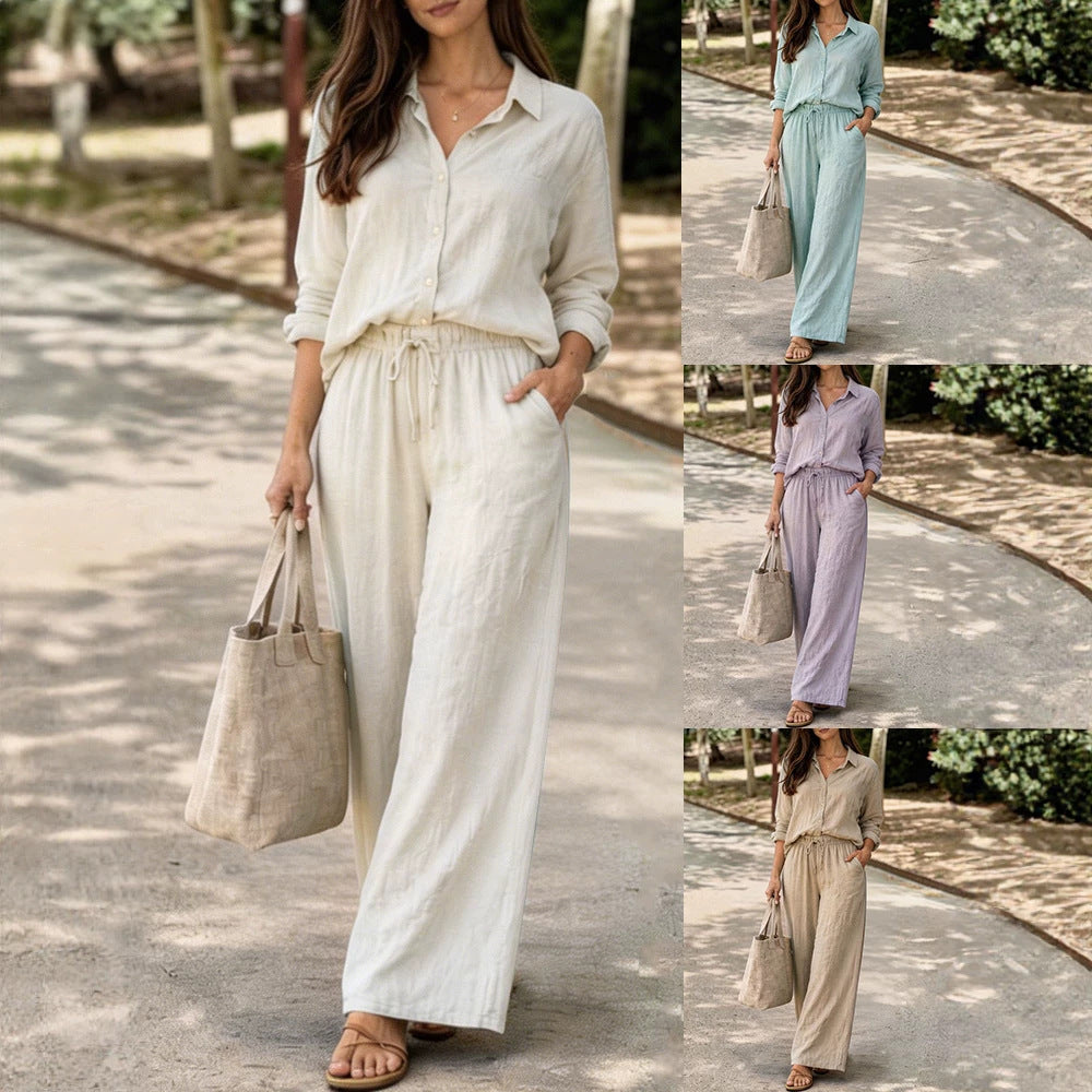Damen Leichte und bequeme Sommerbluse mit weiten Hosen R&B