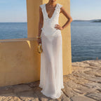 Damen Elegantes Strandkleid mit fransigen Details und tiefem V-Ausschnitt R&B