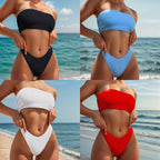 Damen Bandeau-Bikini mit hoch geschnittenem Slip und strukturiertem Design R&B