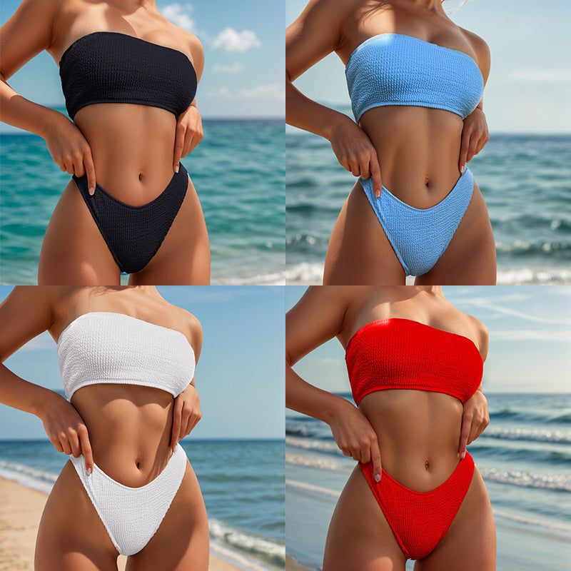 Damen Bandeau-Bikini mit hoch geschnittenem Slip und strukturiertem Design R&B