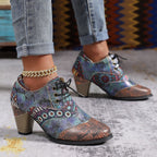 Damen Schuhwerk mit floralem Design und robustem Blockabsatz R&B