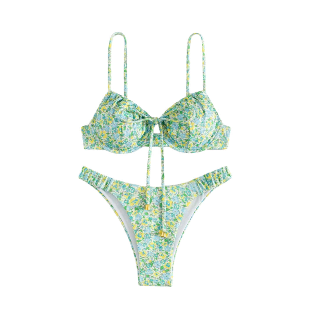 Damen Floral Bikini mit hochwertigen Rüschen und verstellbaren Trägern R&B