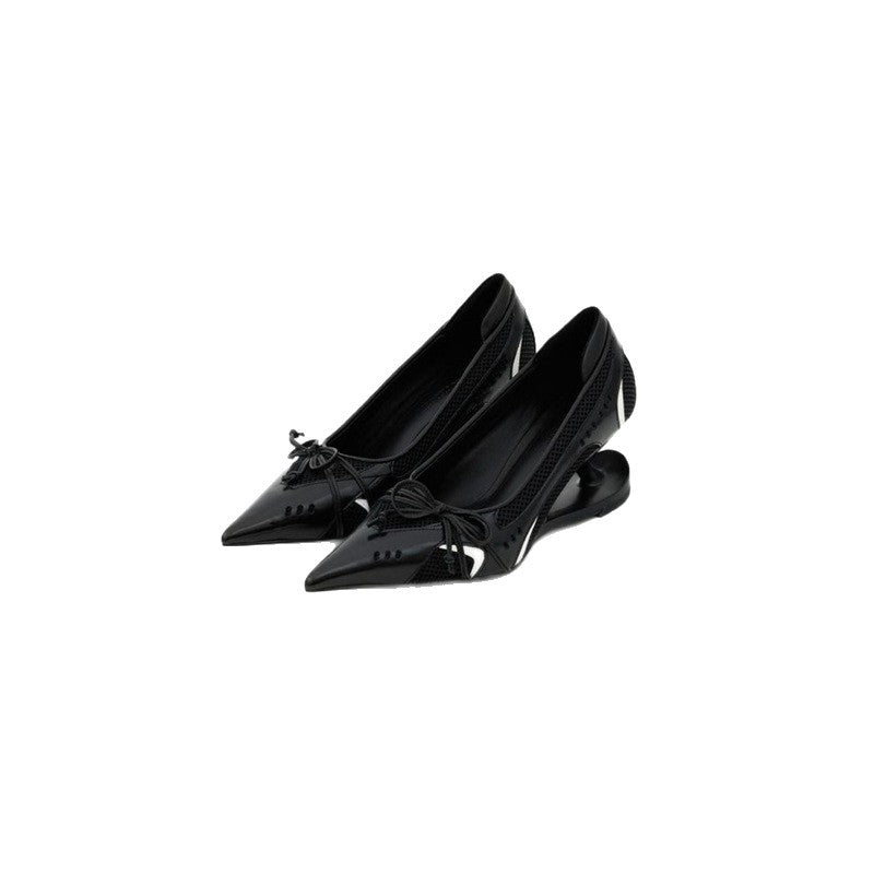 Damen elegante High Heel Ballerinas mit glänzender Oberfläche und Rüschendetail R&B