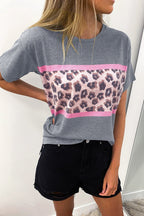 Damen T-Shirt mit modernem Leopardenmuster und elastischem Saum R&B