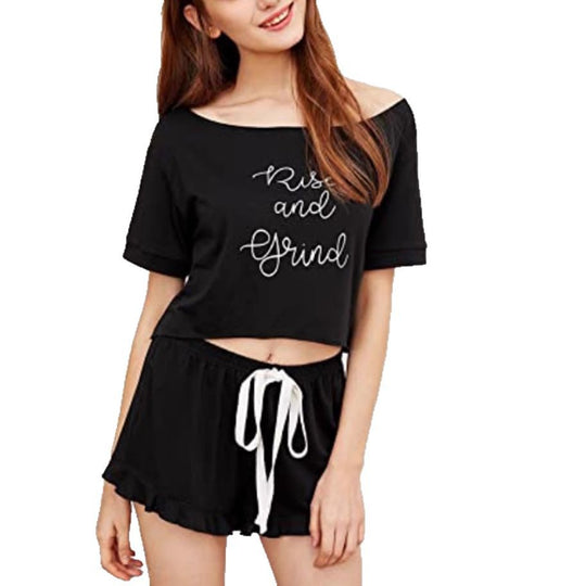 Damen Freizeit Schlafanzug Set mit aufgedrucktem Motiv R&B