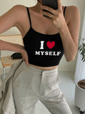 Damen Crop-Top mit motivierendem Statementdruck und feinen Spaghettiträgern R&B