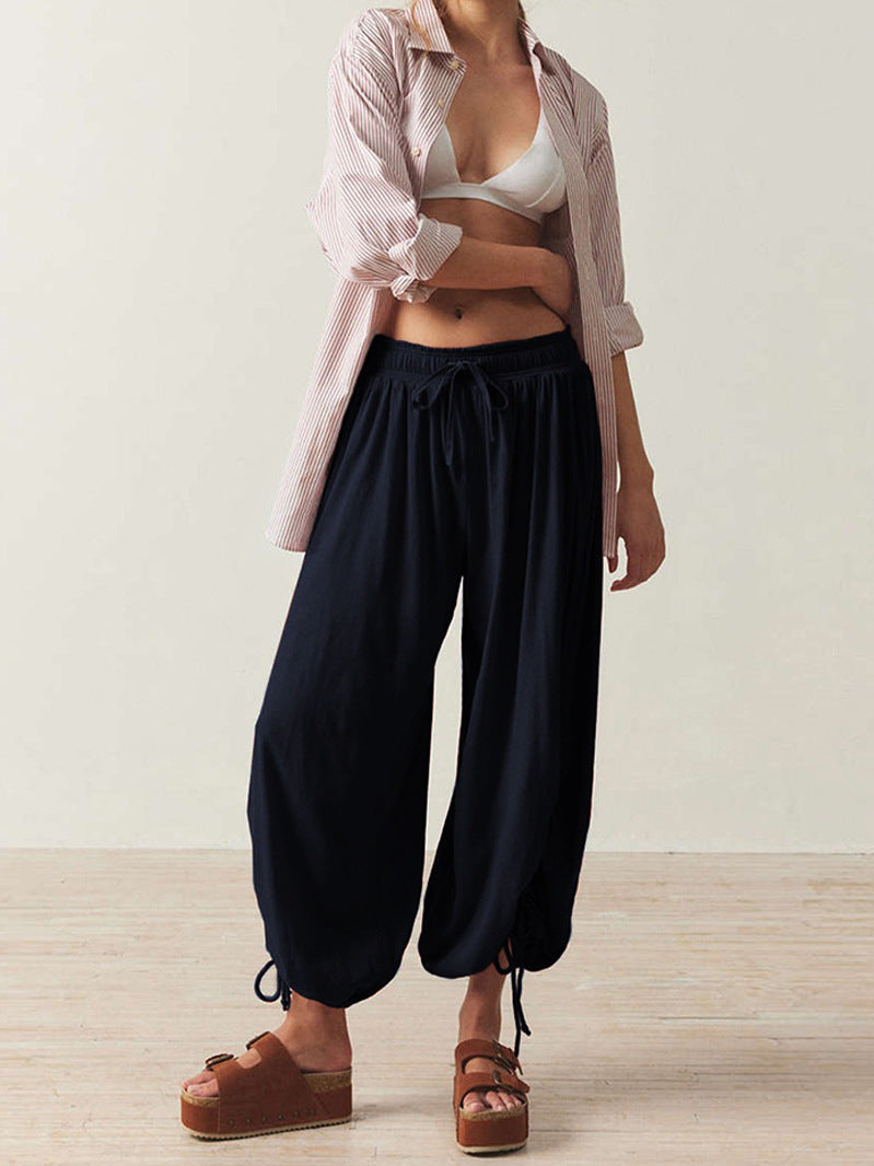 Damen luftige Chino-Hose mit verstellbarem Bund und Kordelzug R&B