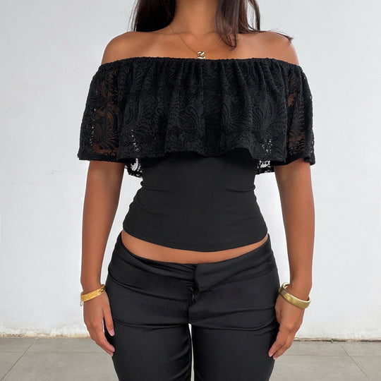 Damen Off-Shoulder Spitze Oberteil R&B