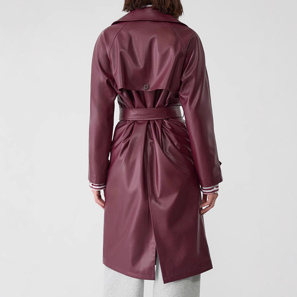 Damen Kunstleder-Trenchcoat mit elegantem Schnitt R&B
