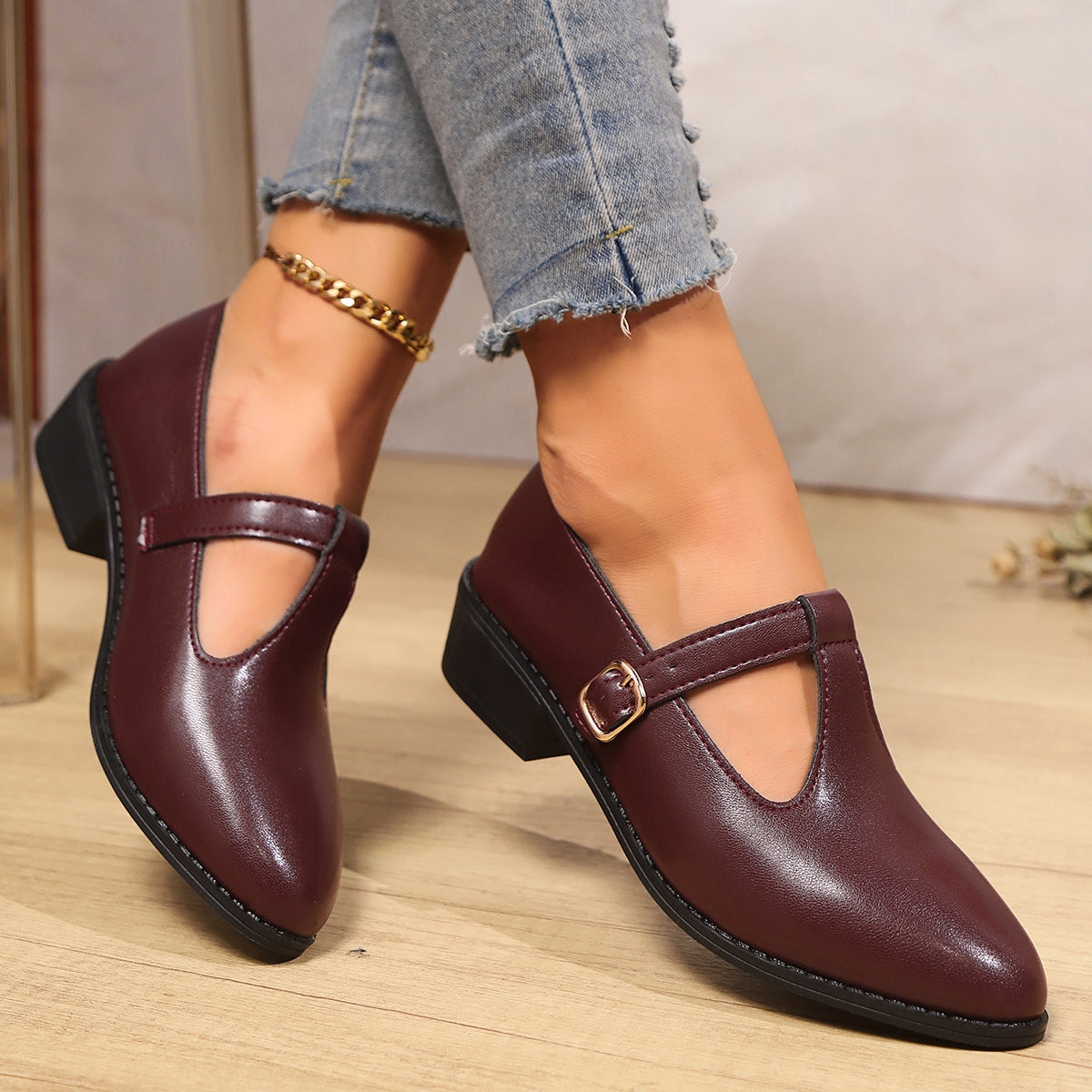 Damen elegante Schnürschuhe mit modischem Riemen und bequemer Sohle R&B
