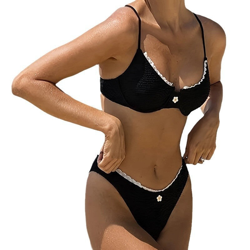 Damen Bikini-Set mit dekorativen Rüschendetails und hohem Bund R&B