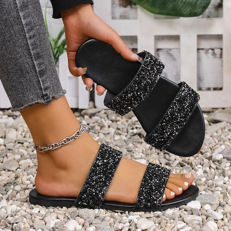 Damen komfortable Glitzer-Sandalen mit breiten Riemen R&B