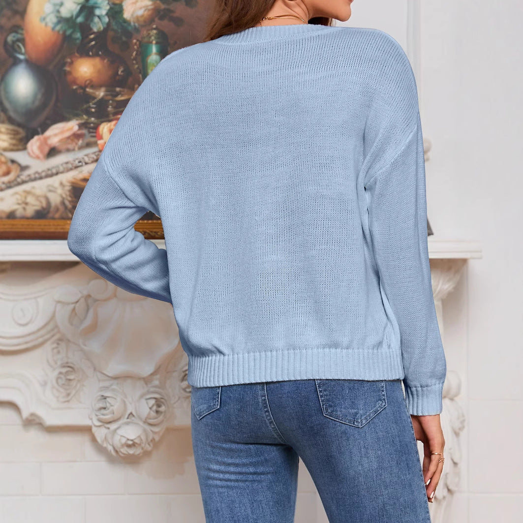 Damen V-Ausschnitt Strickpullover mit lässiger Passform und geripptem Saum R&B