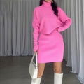 Damen Strickkleid mit lässigem Rollkragen und angeschnittenen Ärmeln R&B
