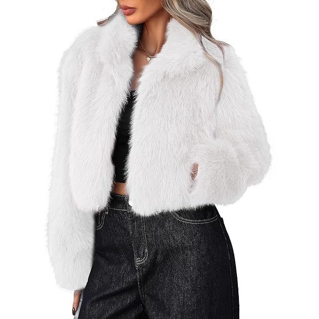Damen Kurze Kunstpelzjacke mit weichem Fell und eleganter Silhouette R&B
