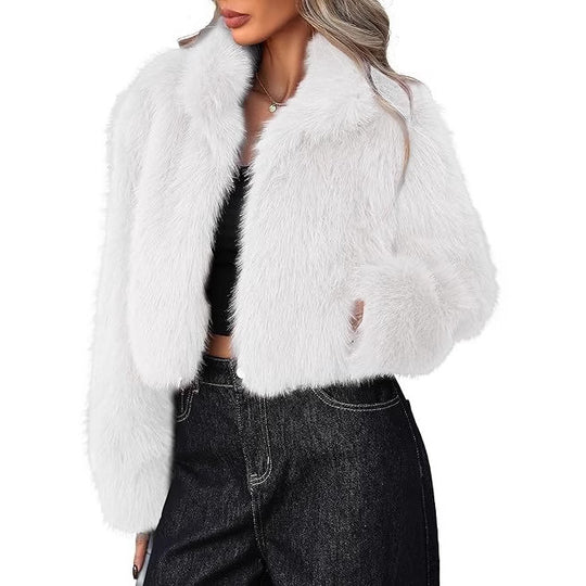 Damen Kurze Kunstpelzjacke mit weichem Fell und eleganter Silhouette R&B