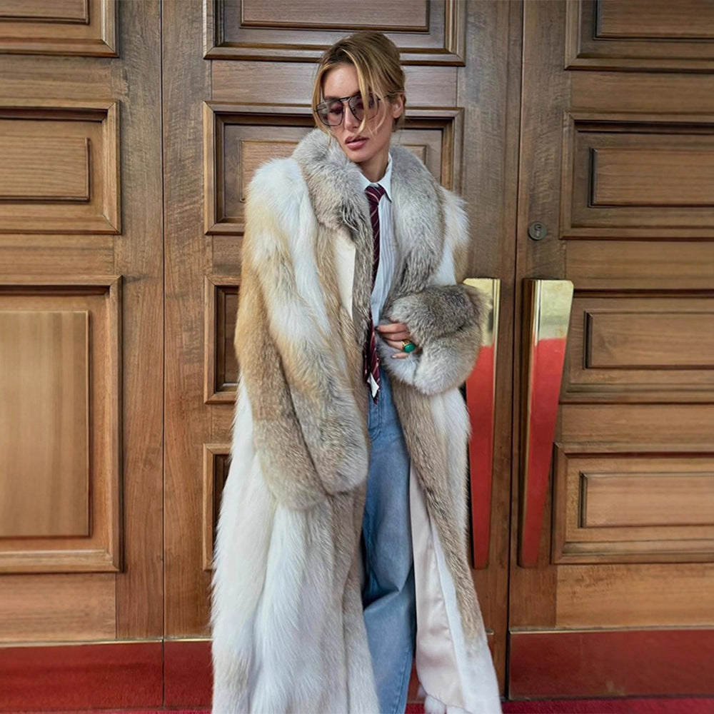 Damen eleganter Langhaarmantel aus Kunstfell R&B