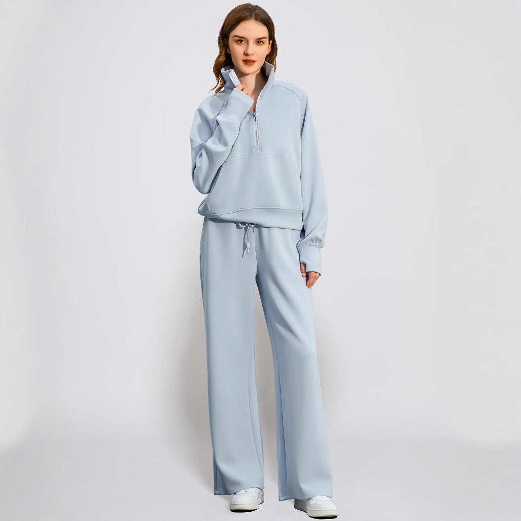 Damen Sportives Set mit Stehkragen und weitem Beinschnitt R&B