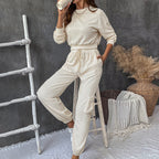 Damen lässiges Jogginganzug-Set mit Taschen und Bündchen
