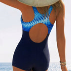 Damen Sportlicher Badeanzug mit raffiniertem Wellendesign