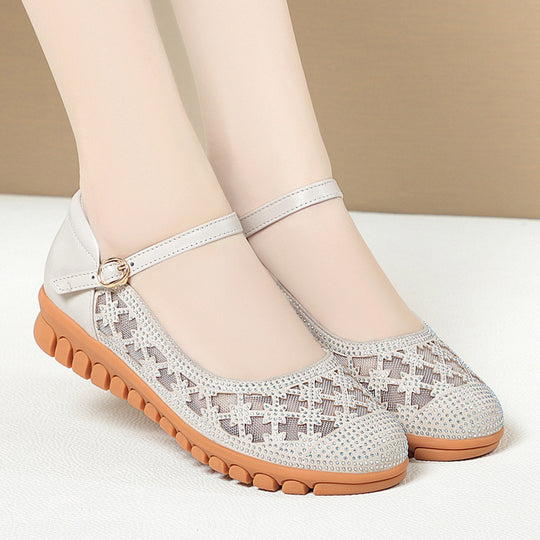 Damen Ballerinas mit verstellbarem Riemen und funkelnden Strassdetails R&B