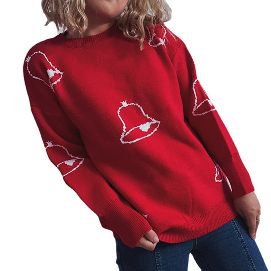 Damen Festlicher Pullover mit fröhlichem Glockenmotiv und lässigem Schnitt R&B