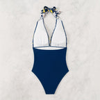Damen Einteiliger Badeanzug mit floralem Design und Langen BindR&Bändern R&B