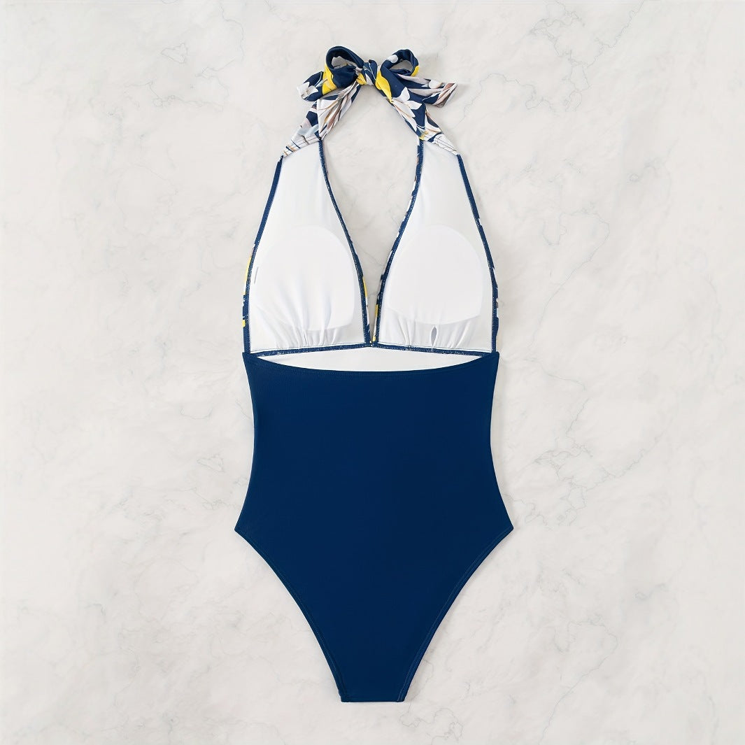 Damen Einteiliger Badeanzug mit floralem Design und Langen BindR&Bändern R&B