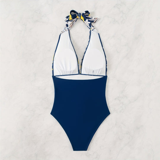 Damen Einteiliger Badeanzug mit floralem Design und Langen Bindebändern R&B
