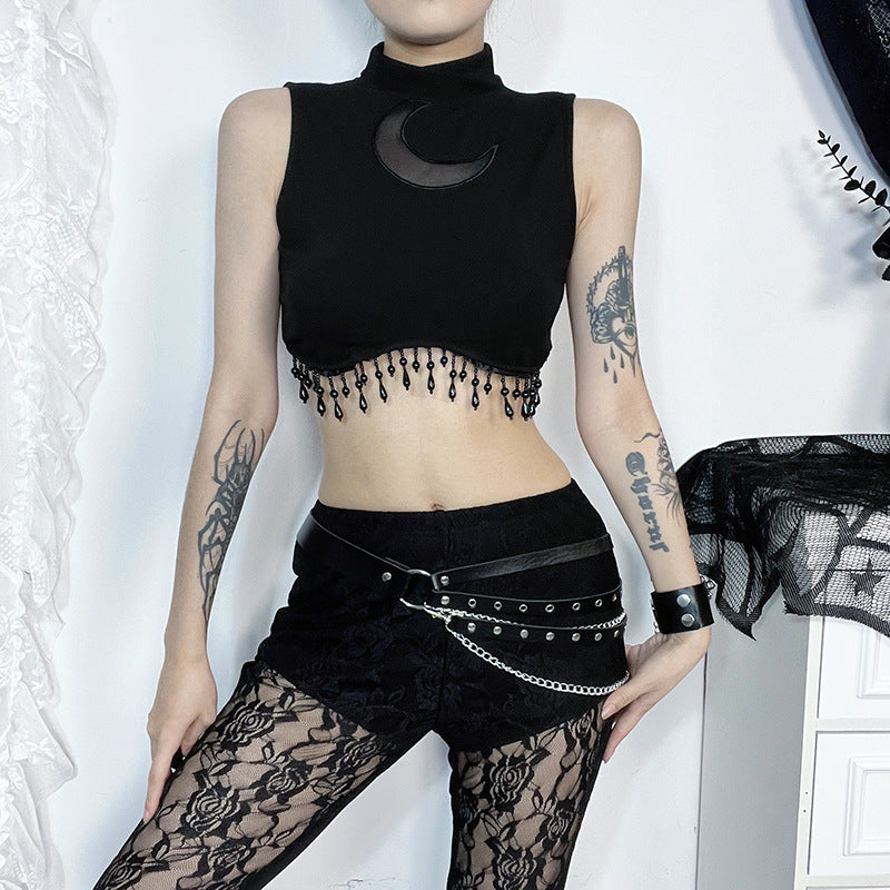 Damen elegantes Crop-Top mit Perlenverzierungen R&B