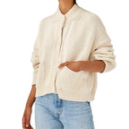 Damen Oversize Strickjacke mit Stehkragen und großen Knöpfen R&B