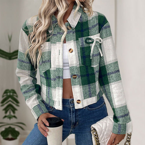 Damen lässige Karojacke mit praktischen Taschen und modischen Knopfdetails R&B