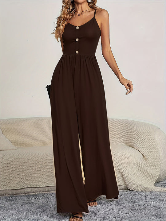 Damen Jumpsuit mit knöpfbarem Oberteil und weitem Bein R&B