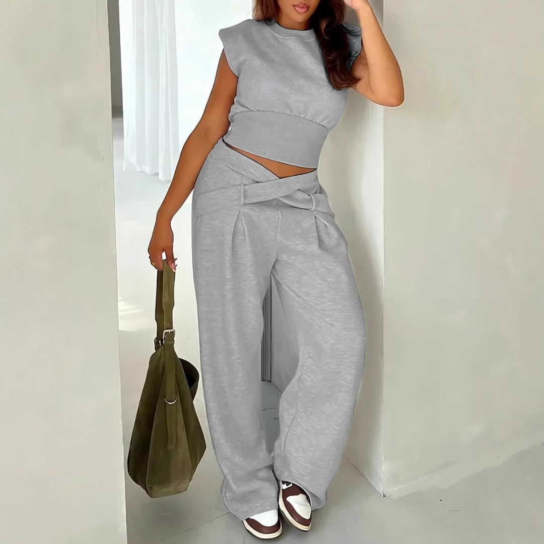 Damen Bequeme Palazzo-Hose mit dekorativem Bindeband und lässigem Schnitt R&B