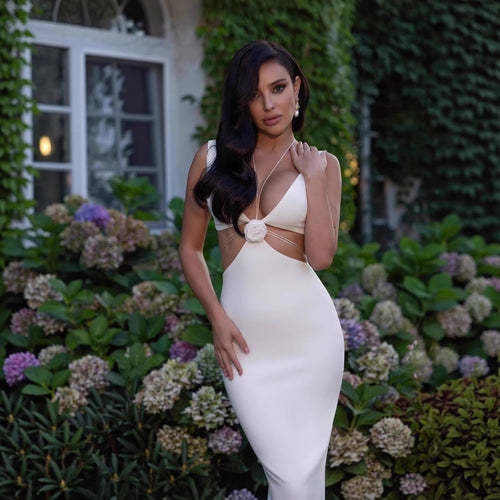 Damen figurbetontes Kleid mit raffinierten Rückendetails und floralem Akzent R&B