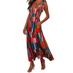 Damen Maxi-Kleid mit buntem Mosaik-Design R&B