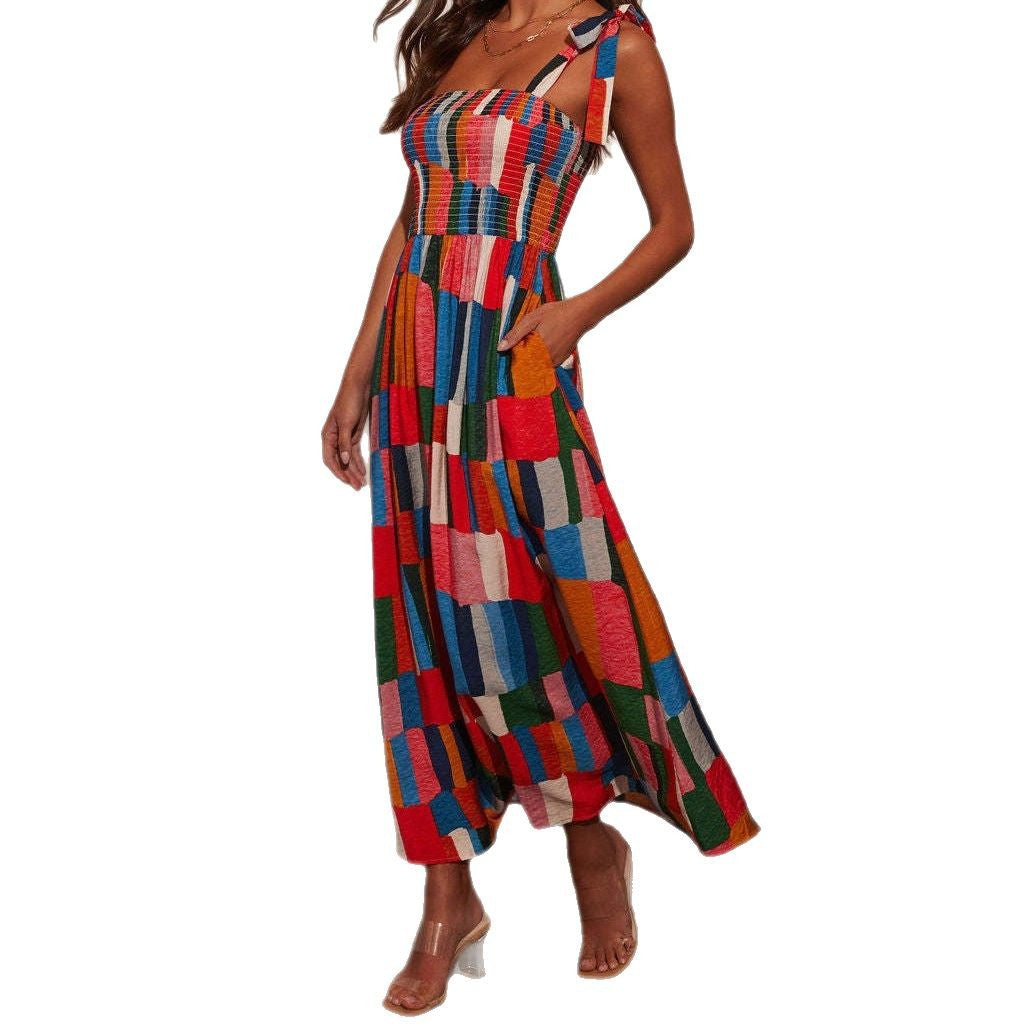 Damen Maxi-Kleid mit buntem Mosaik-Design R&B