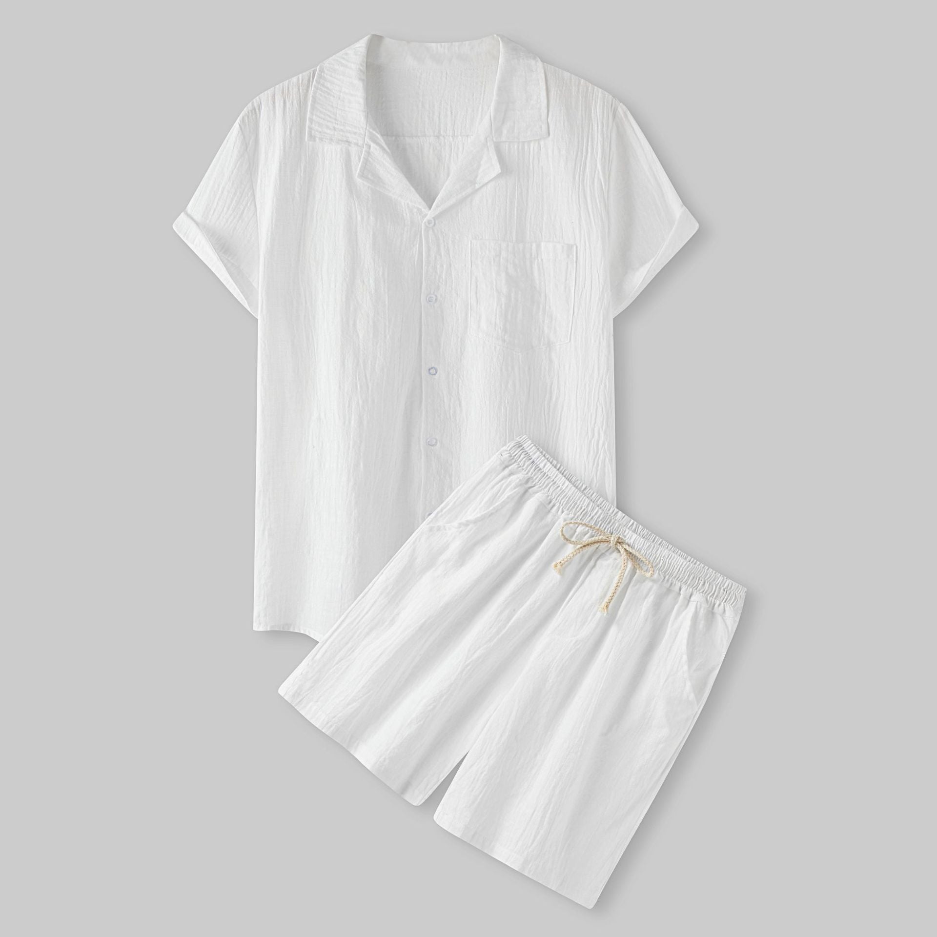 Damen Kurzarm-Pyjama-Set aus leichtem Baumwollmaterial mit praktischer Knopfleiste und elastischem Bund