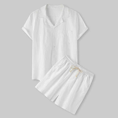 Damen Kurzarm-Pyjama-Set aus leichtem Baumwollmaterial mit praktischer Knopfleiste und elastischem Bund R&B