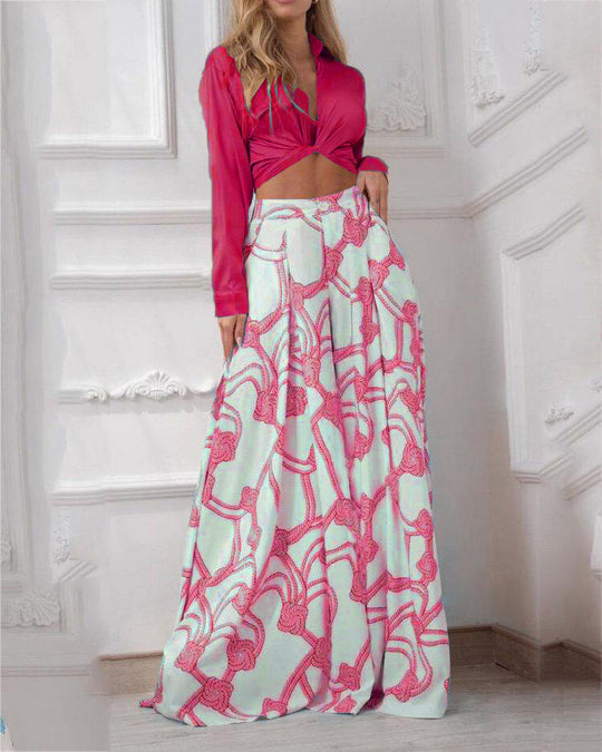 Damen elegantes Wickeloberteil mit langem Ärmel und Maxi-Rock R&B