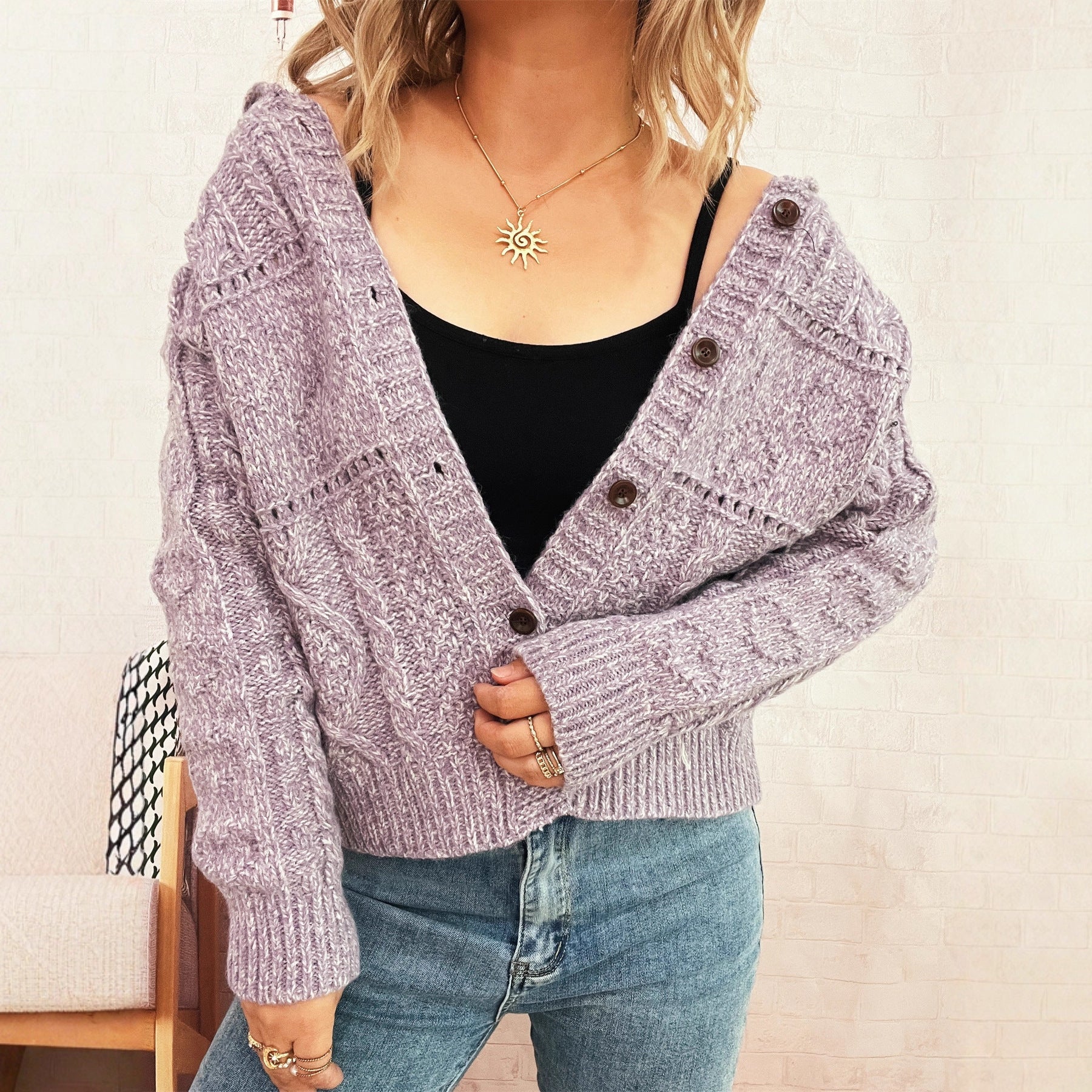 Damen Strickjacke mit strukturiertem Zopfdesign und eleganten Knopfdetails R&B