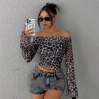 Damen Off-Shoulder Top mit Leopardenmuster R&B