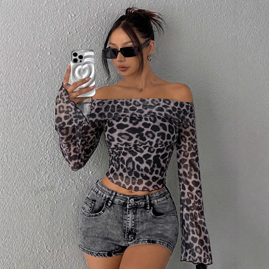 Damen Off-Shoulder Top mit Leopardenmuster R&B