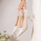 Damen Elegante High Heels mit zartem Spitzen- und Schleifendetail R&B