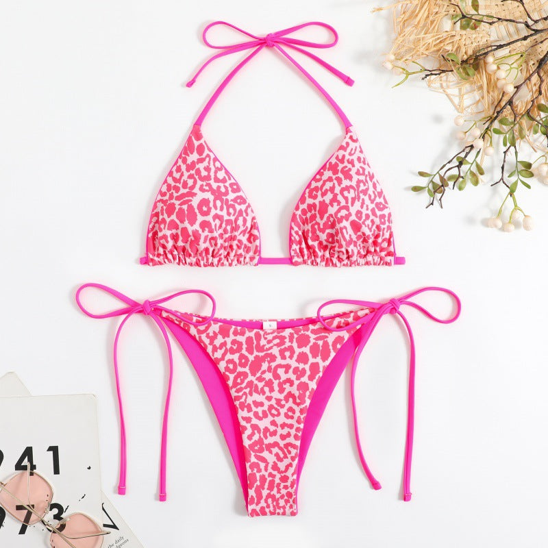 Damen Triangel-Bikini mit Verspieltem Leopardenmuster und Verstellbaren Trägern R&B