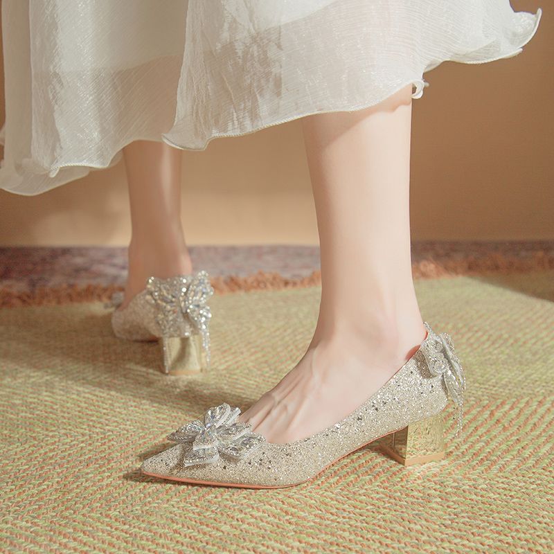 Damen elegante und funkelnde Pumps mit dekorativen Schleifen R&B
